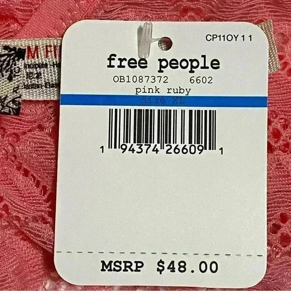 Free People Kelly Heart Lace Bralette & Thong Set XL Pink Ruby Sheer Mesh NWT - Picture 9 of 9